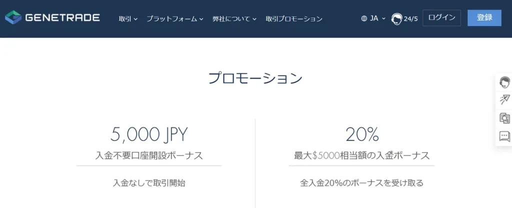 GENETRADEの公式サイトボーナス画像