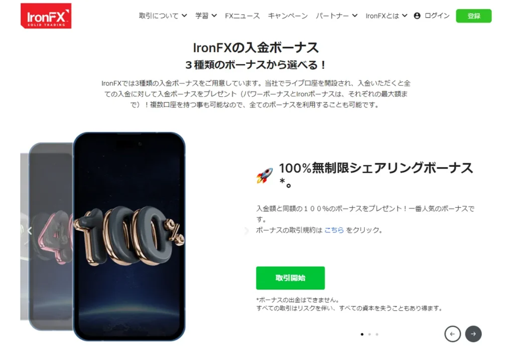 IronFXの公式サイトボーナス画像