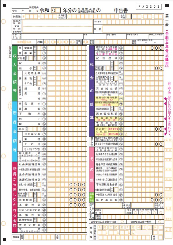 確定申告書（第一表）