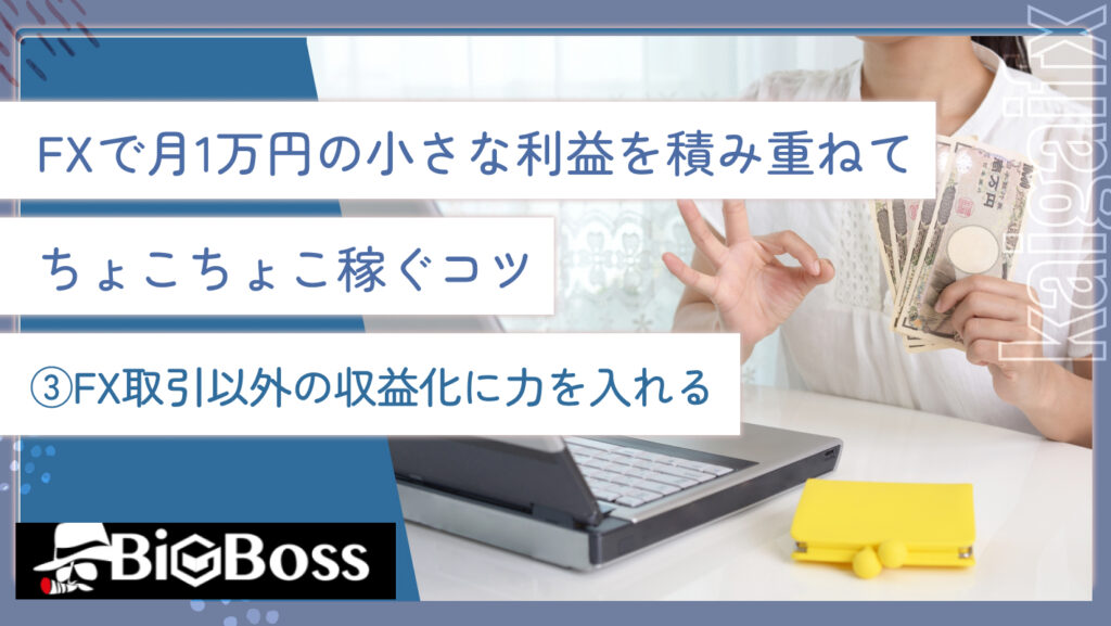 FXで月1万円の小さな利益を積み重ねてちょこちょこ稼ぐコツ③FX取引以外の収益化に力を入れる