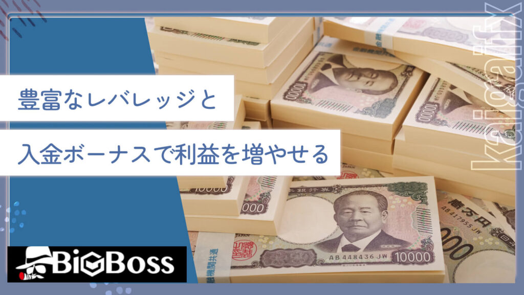 豊富なレバレッジと入金ボーナスで利益を増やせる