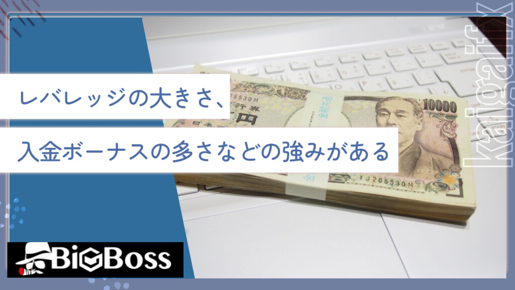 レバレッジの大きさ、入金ボーナスの多さなどの強みがある