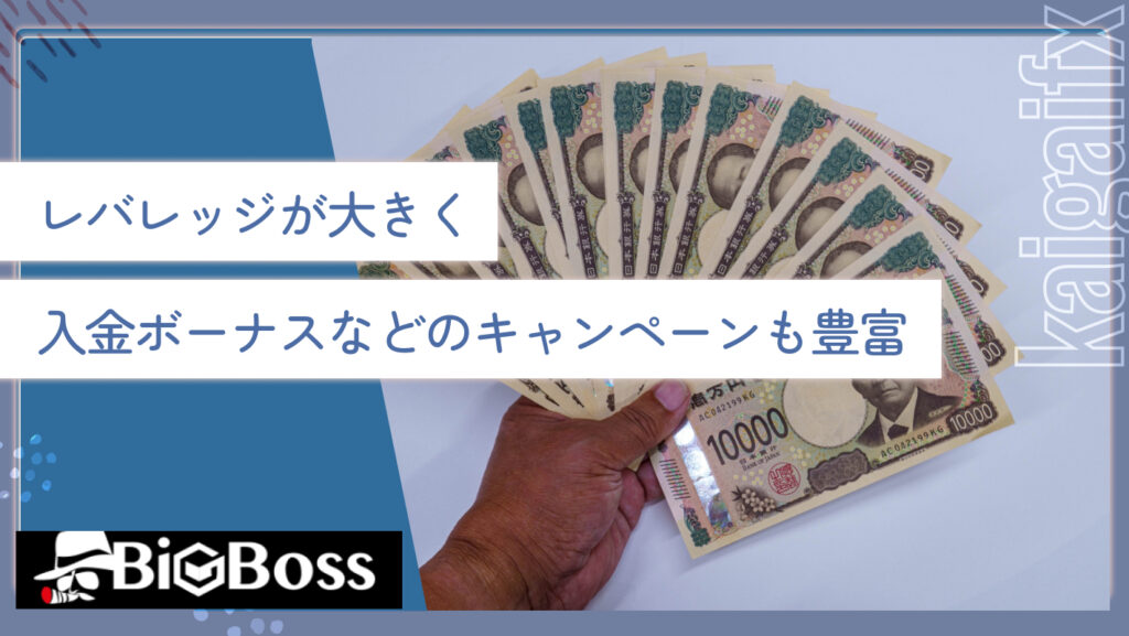 レバレッジが大きく、入金ボーナスなどのキャンペーンも豊富