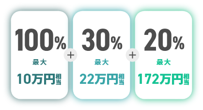 100％最大10万相当＋30％最大22万相当＋20％最大172万相当